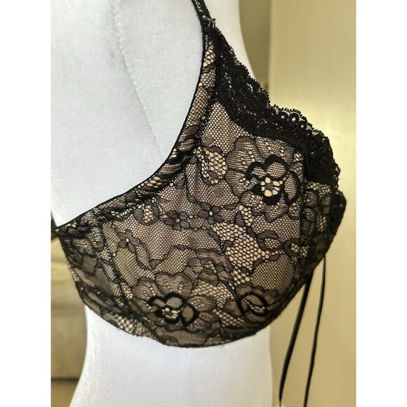 VTG Black Lace Bra 36DDD Sexy Witchygoth Goth Vamp Steampunk 90s Y2K Fredricks - Picture 3 of 7